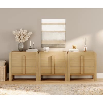 WAMPAT Wood Dresser For Bedroom, Mid Century Modern Chest Of Drawers With Storage, 9 Drawer Dresser With Curved Profile Design