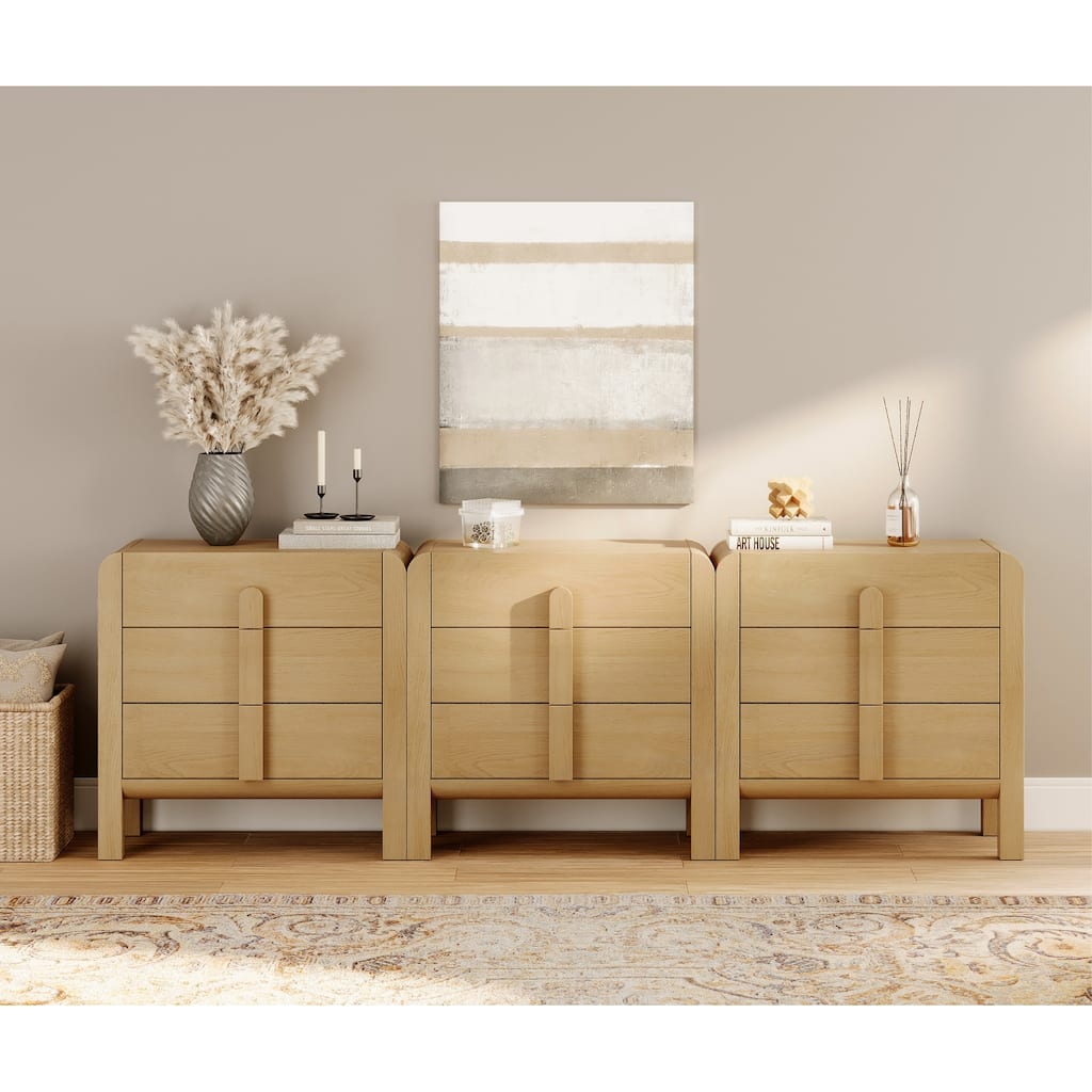 WAMPAT Wood Dresser For Bedroom, Mid Century Modern Chest Of Drawers With Storage, 9 Drawer Dresser With Curved Profile Design