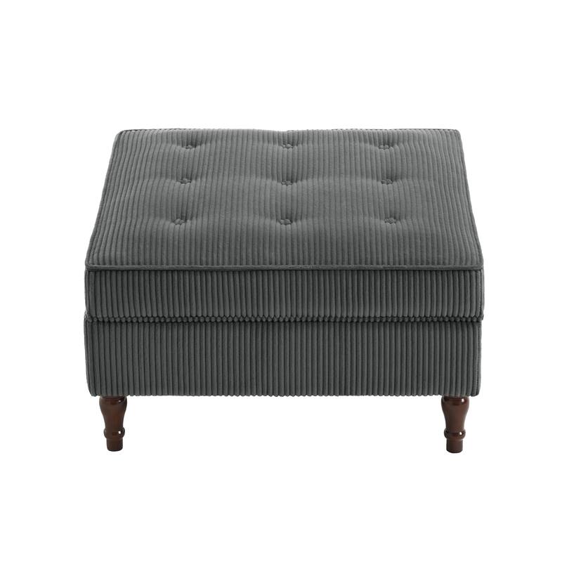 Modular Corduroy Tufted Storage Ottoman with Reversible Tabletop