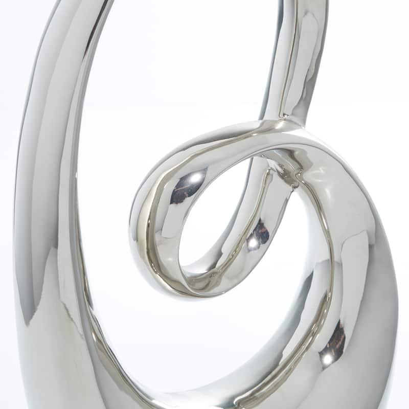 Sleek Ceramic Swirl Abstract Sculpture with Black Wooden Base - Silver or White