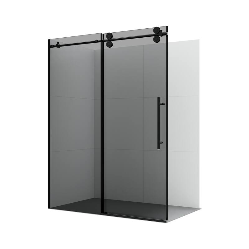 Echarri Single Sliding Frameless Shower Door with Tinted Glass - 60" W x 78" H - Matte Black