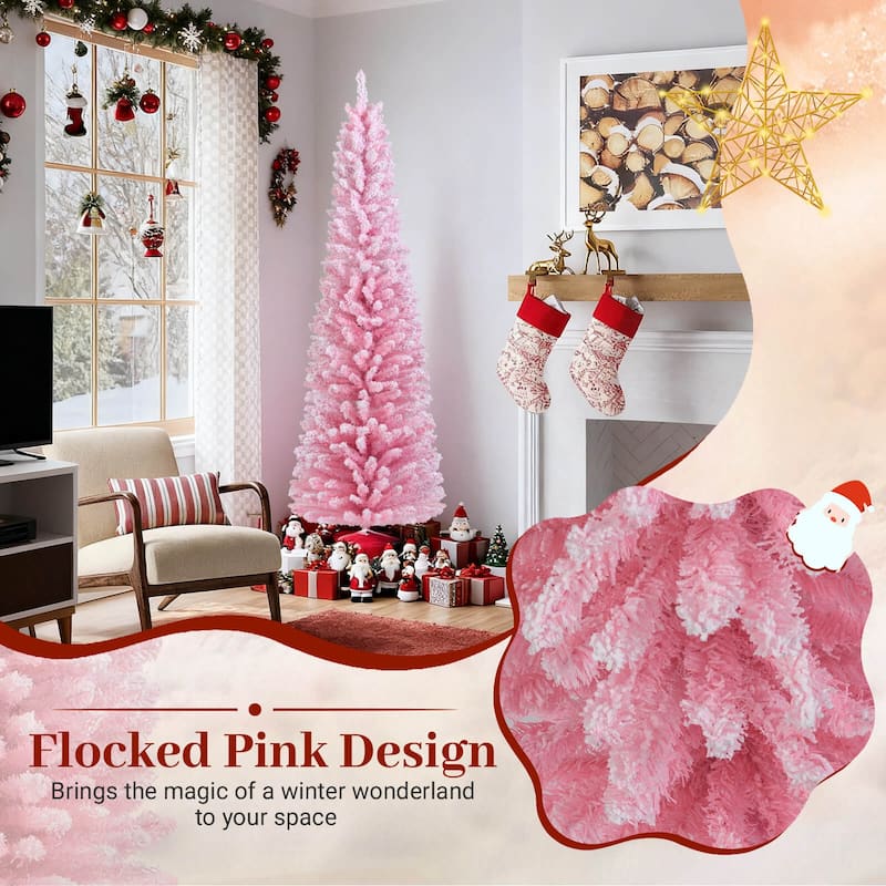 5/6 FT Unlit Slim Pencil Christmas Tree Pink Artificial Xmas Tree