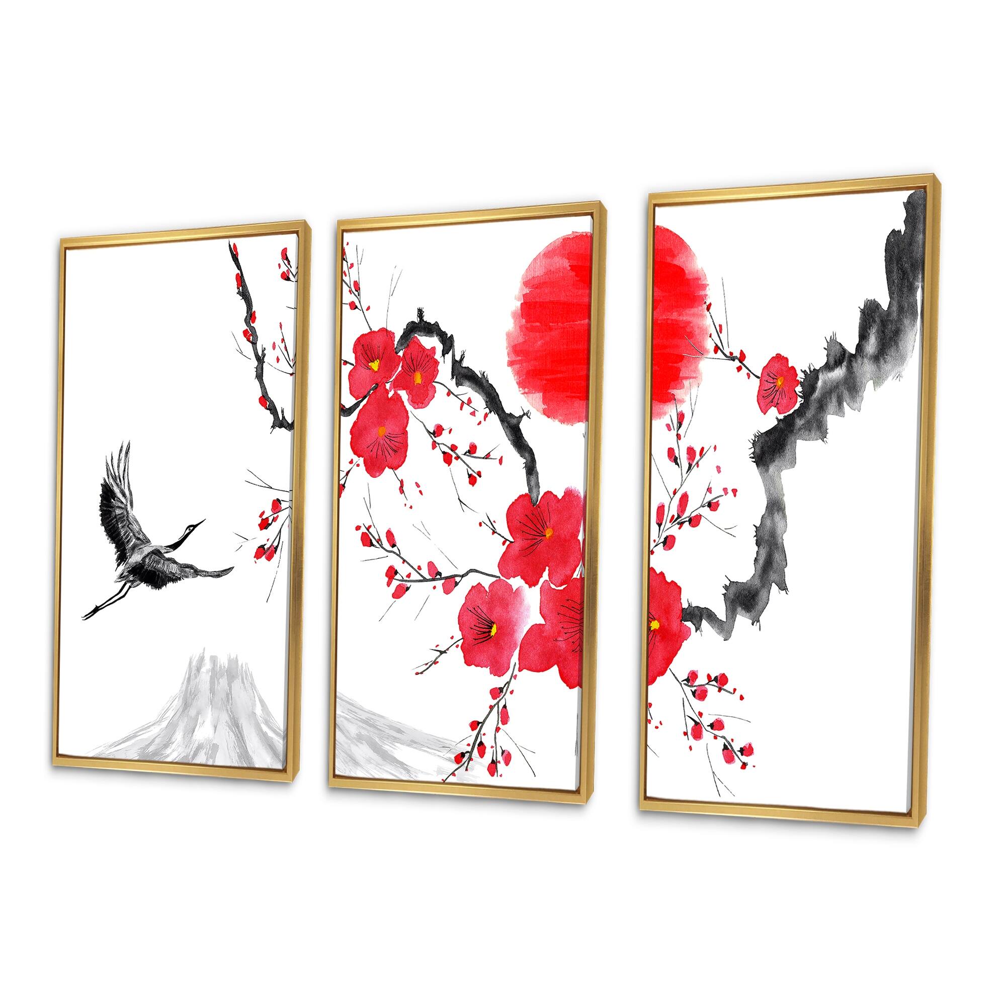 Designart "Blossoming Pink And Red Plum Flowers II" Traditional Framed