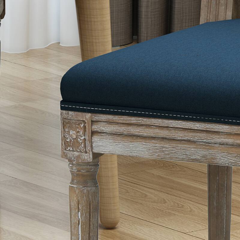 Traditional Style Dining Chairs with Weathered Wood Finish and Fabric Upholstered Seat, for Dining Rooms, Set of 2