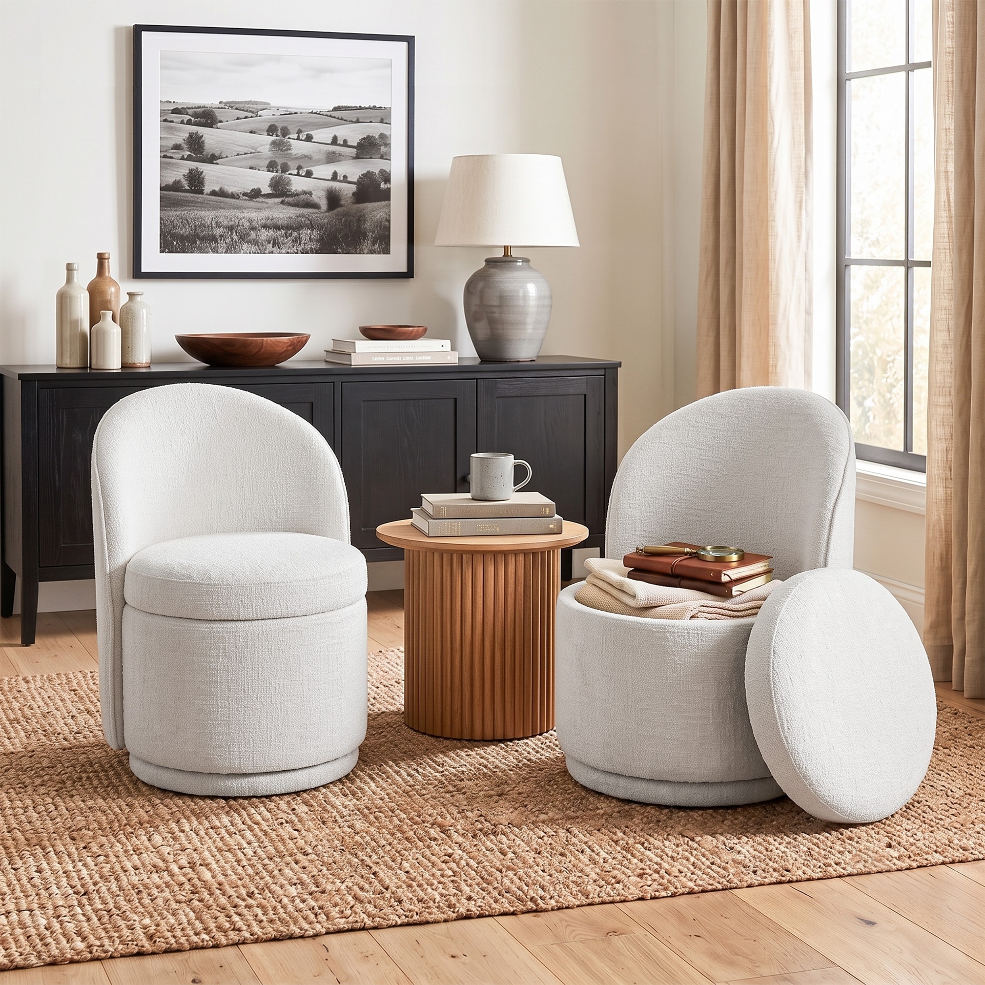 Chenille Swivel Accent Chair With Storage