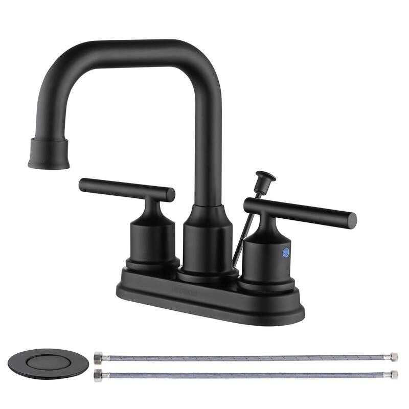 WOWOW 4 in. Centerset Double Handle Bathroom Faucet - Matte Black
