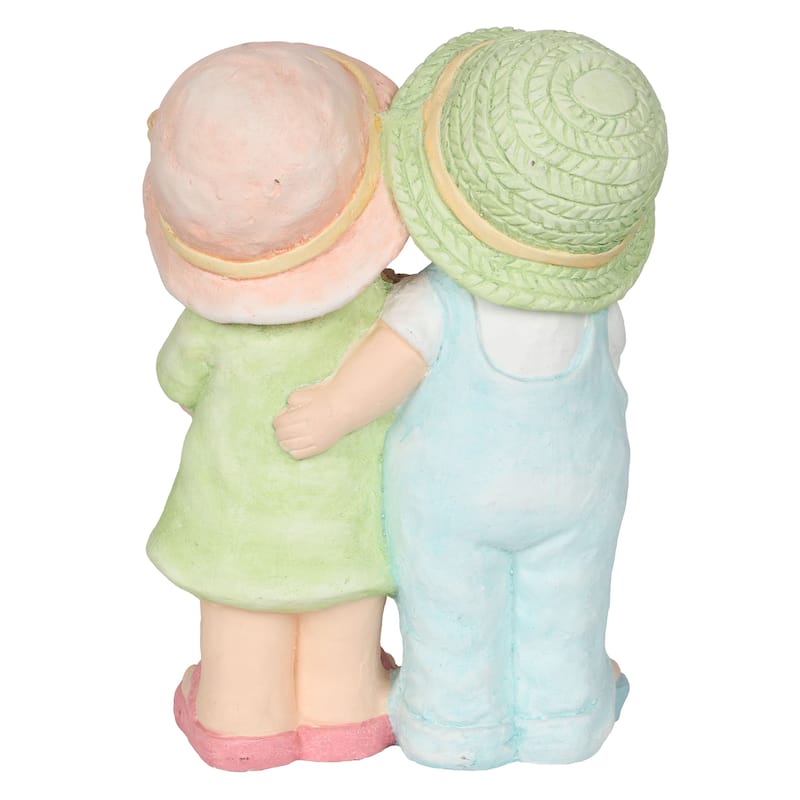 Boy and Girl Statue Holding Sunflower Birdbath