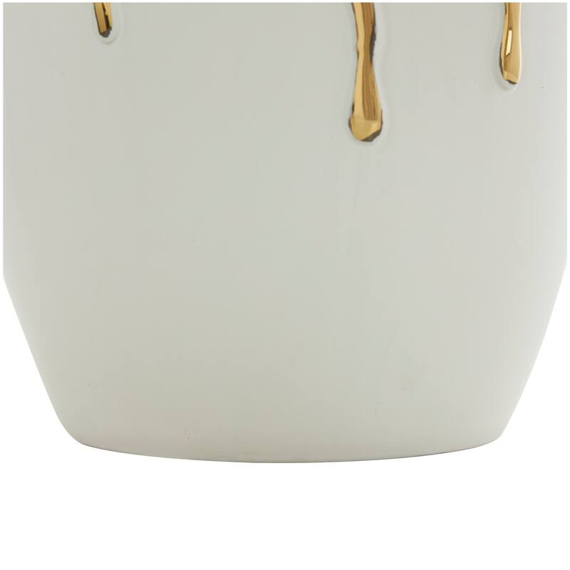 CosmoLiving by Cosmopolitan White Ceramic Decorative Vase with Abstract Gold Melting Drips - 9 x 9 x 13