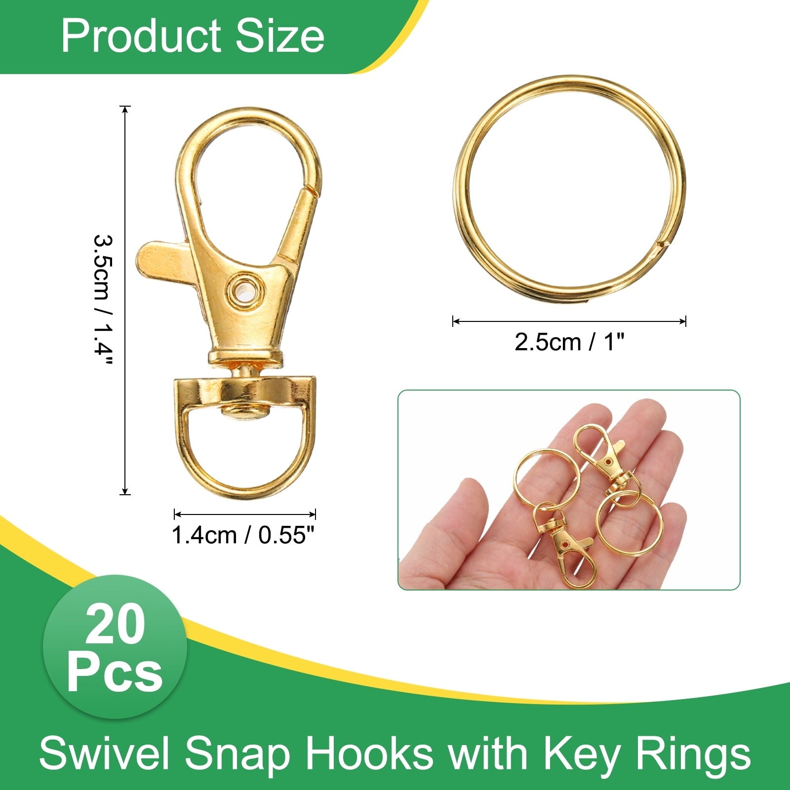 Swivel Snap Hooks with Key Rings, Metal Keychain Lanyard Clip Clasps for DIY Key Chains Jewelry Craft