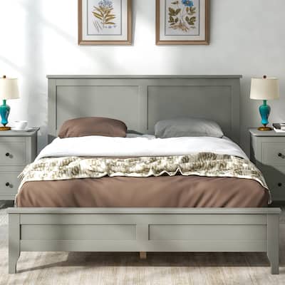 Modern Gray Solid Wood Platform Bed