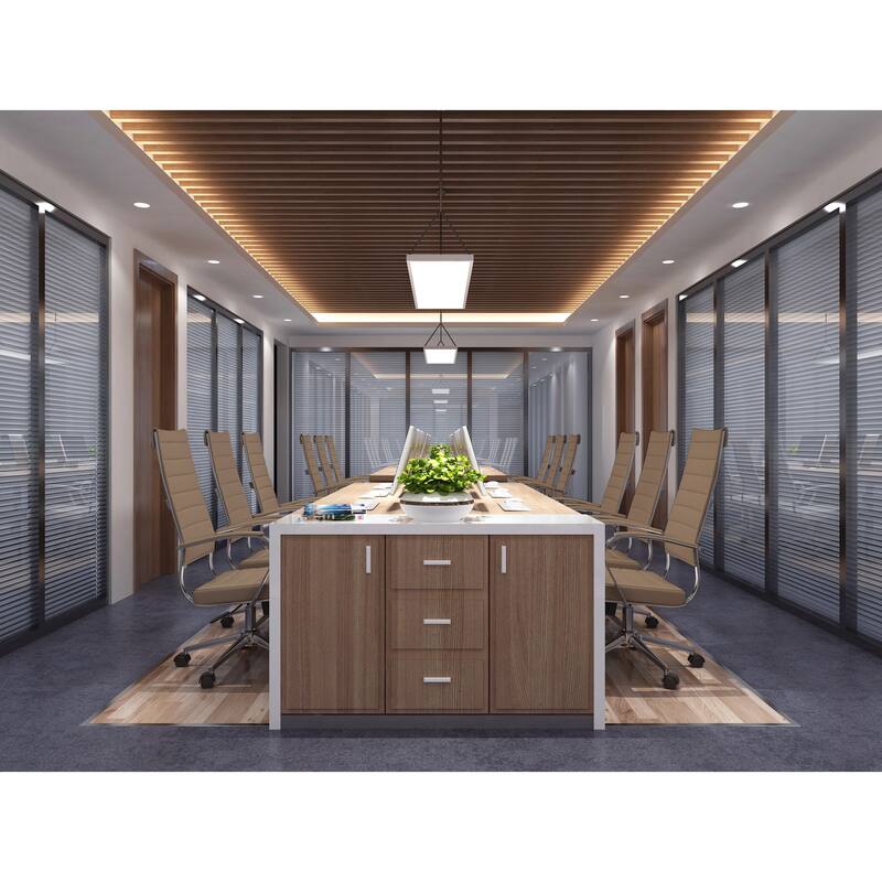 Modern High Back Office Chair Ribbed PU Leather Swivel Tilt Conference Room Computer Desk Cushion Seat Boss