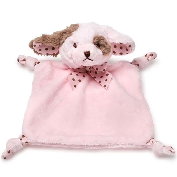 slide 2 of 6, Bearington Baby Wee Wiggles 8" x 7" Small Pink Puppy Dog Security Blanket