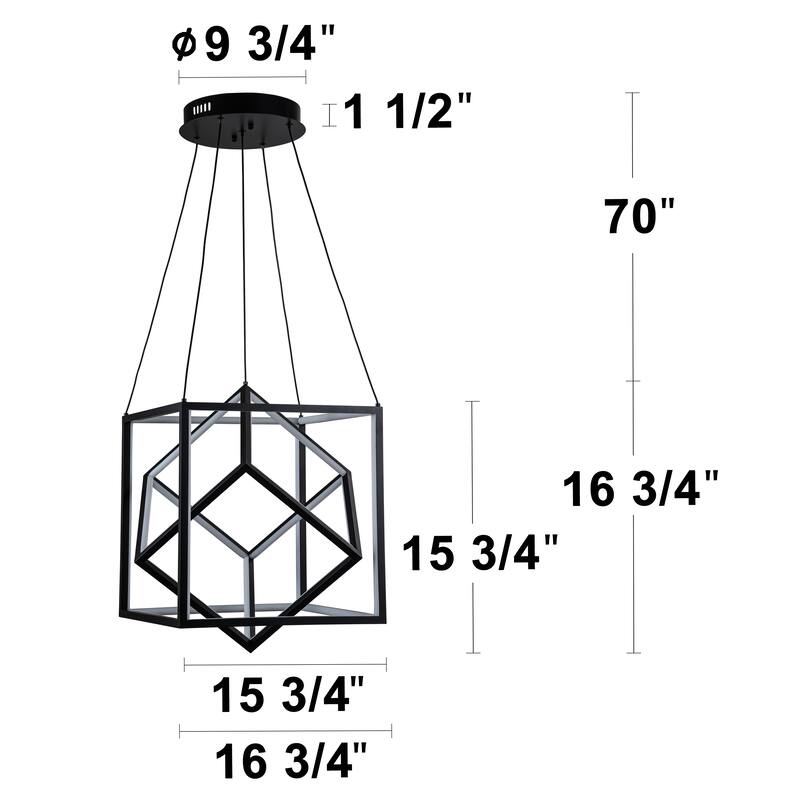 C Cattleya Black Modern Geometric Cube Integrated LED Pendant Light