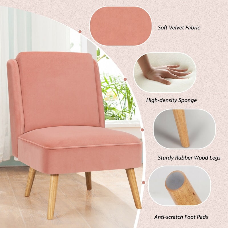 Velvet Accent Chair with Rubber Wood Legs for Living Room - 29.5" x 23.5" x 35" (L x W x H)