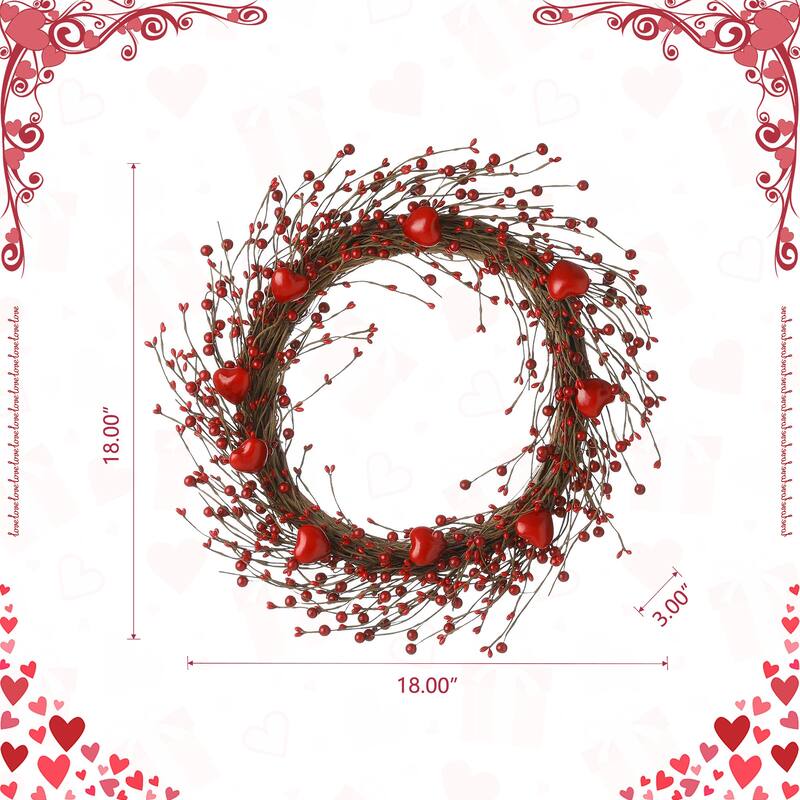Glitzhome Valentine's Berry Heart or Round Wreath Hanging Decor