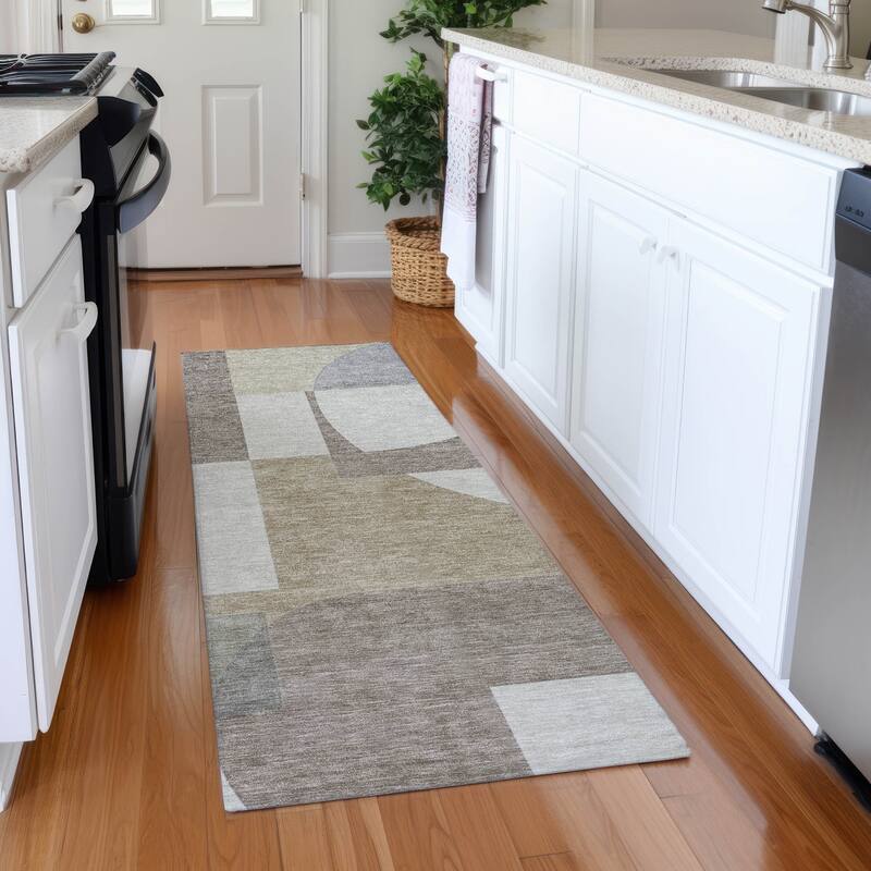 Premium Washable Super Soft Geo Modern Mayfield Rug - Khaki - 2'3" x 7'6"