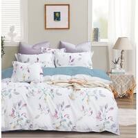 Celine Purple/White Floral 100% Cotton Reversible Comforter Set - Bed ...