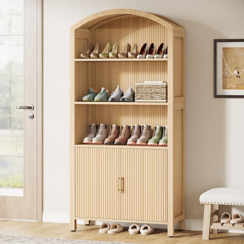 71‘’ Tall Arched 5-Tier Shoe Cabinet with Doors - Natural