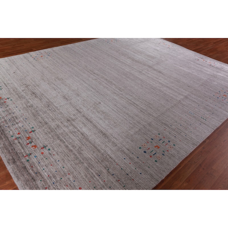 Hand Knotted Oriental 100% Wool Carpet Tribal Tribal Greys & Charcoal Gabbeh Area Rug - 12' 1'' X 9' 2''