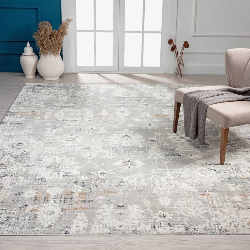 Borderless Transitional Abstract Area Rug - 2'6" x 8' - Pearl Grey