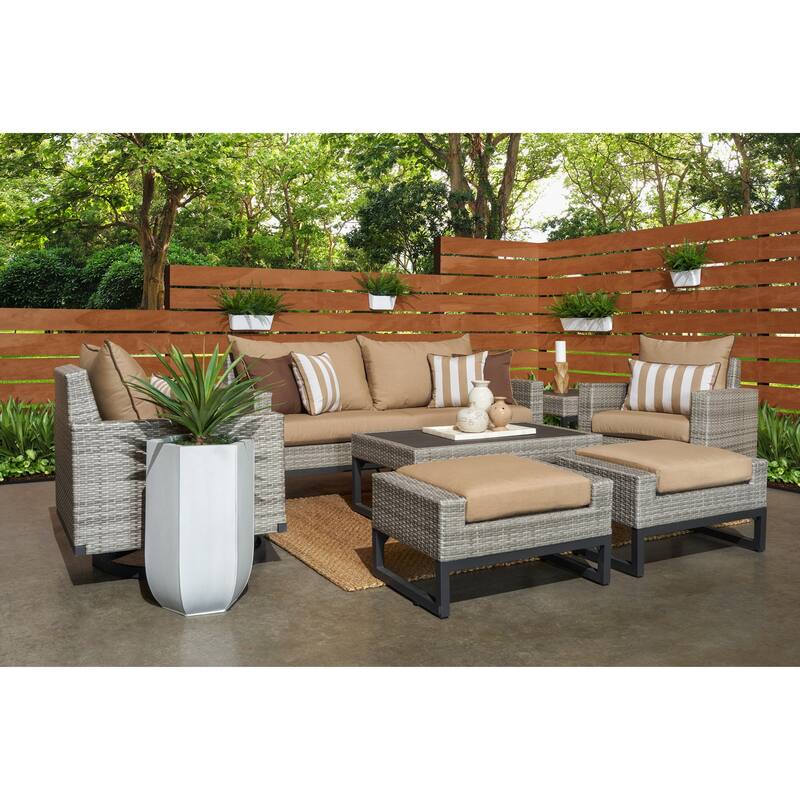 Milo Gray 7 Piece Sunbrella Outdoor Patio Motion Deep Seating Set