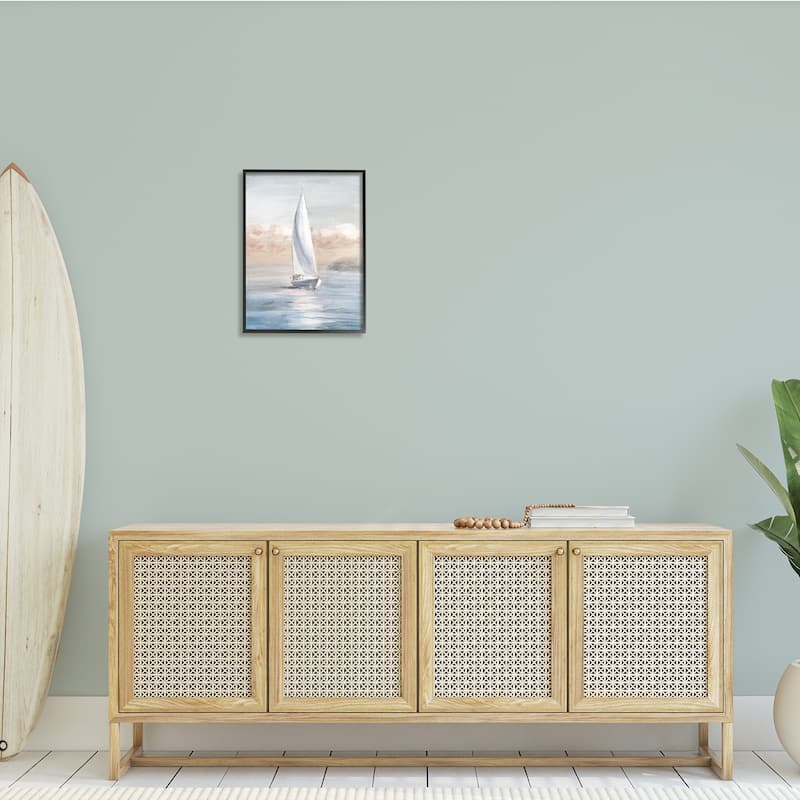 Stupell Sailboat Under Cloudy Morning Sunrise Soft Contemporary Ocean Framed Wall Art