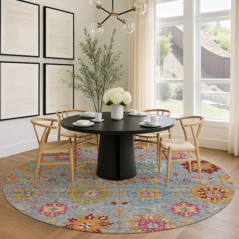 Machine Washable Indoor/ Outdoor Traditional Kashan Chantille Rug