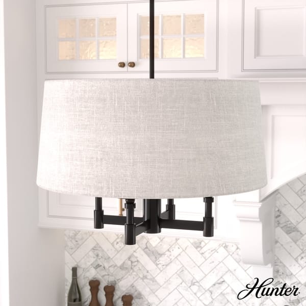 slide 2 of 7, Hunter Briargrove 4-Light Chandelier with Shade - Kitchen Island, Dining Room, Entry - Geometric, Transitional - 24" Matte Black