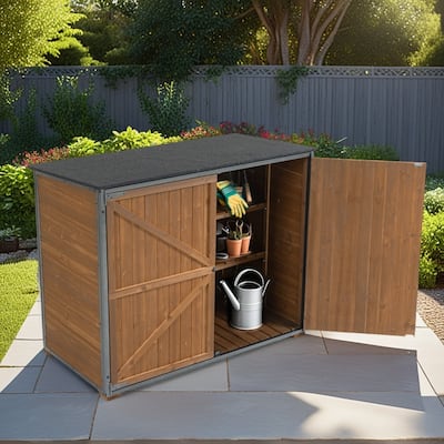 4.2 x 2.2 ft Wooden Garden Sheds Cabinet with All Around Strong Metal Frame, Waterproof Tool Shed with Shelves