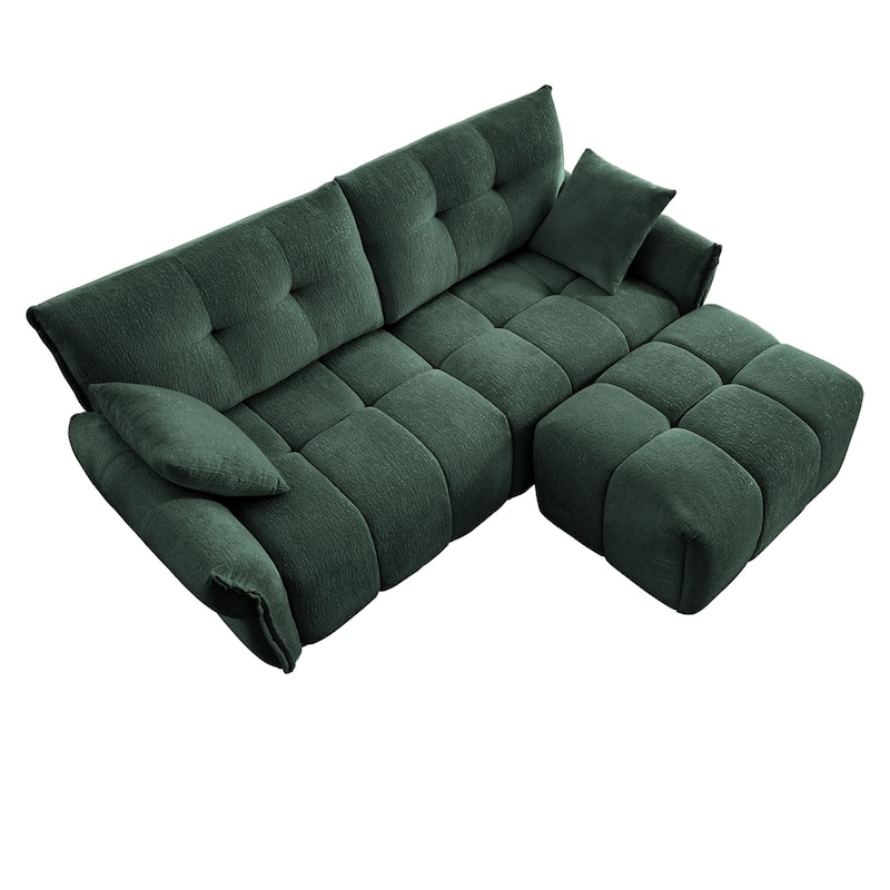 Modern Chenille Fabric 2-Seater Sofa with Ottoman