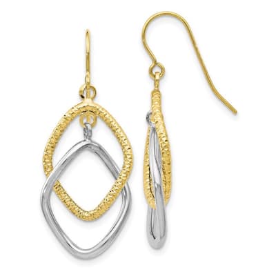 Curata 10k Two Tone Gold 36x14mm Textured Geometric Dangle Hook Earrings