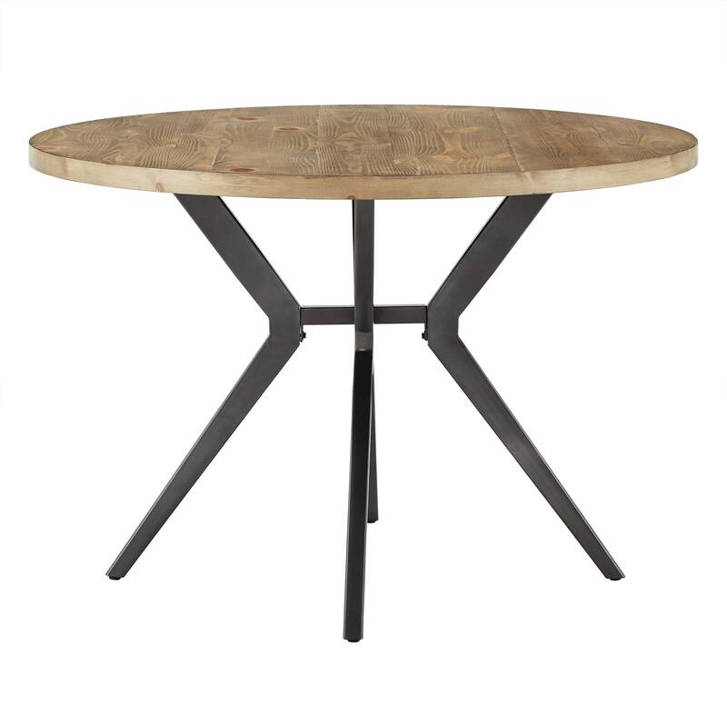 Calem Wood Finish and Iron Grey Metal Base 45" Round Dining Table by iNSPIRE Q Modern