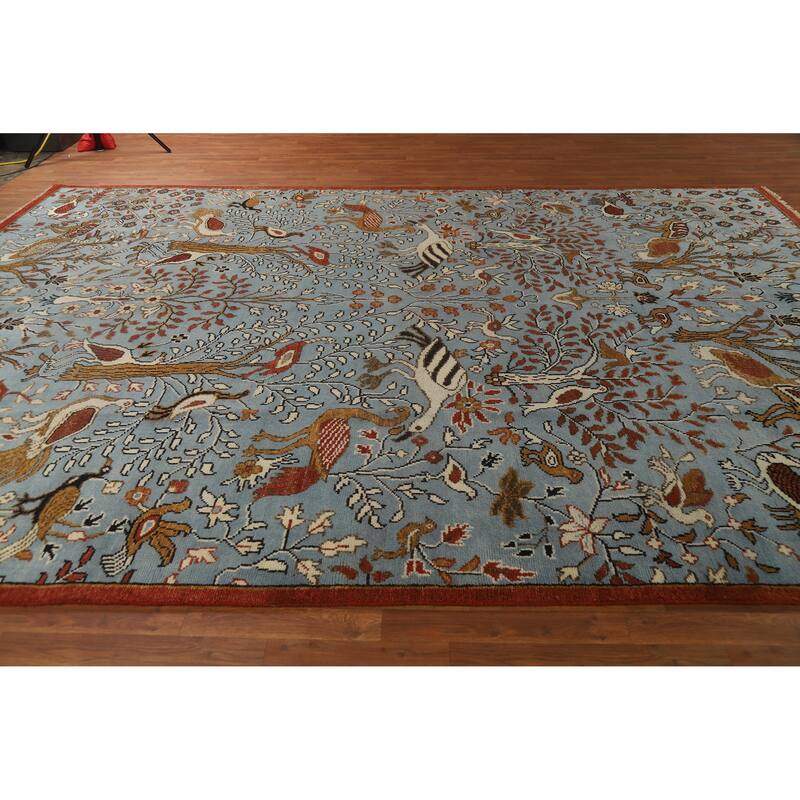 Hand Knotted Oriental 100% Wool Carpet Traditional All-Over Navy Blue & Blues Ziegler Area Rug - 13' 9'' X 9' 7''