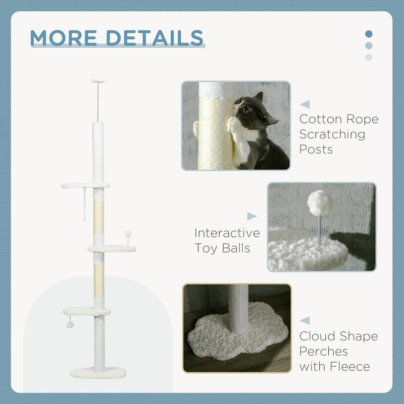 Floor to Ceiling Cat Tree with Scratching Posts, 88.5"-100.5" Adjustable Height, Cat Climbing Tower with Cloud Shape Platforms