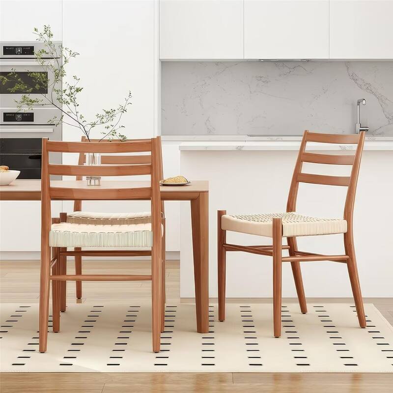 Woven Rope Seat Dining Chairs with Sturdy Metal Frame (Set of 2)
