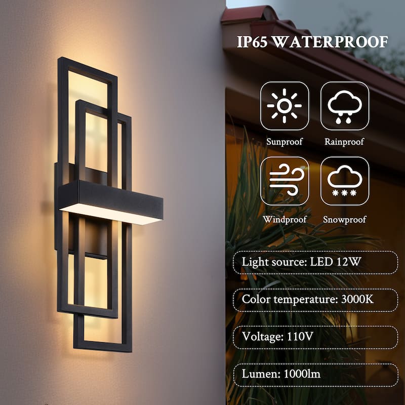2-Pack Matte Black Iron Integrated LED Outdoor/Indoor Wall Sconce