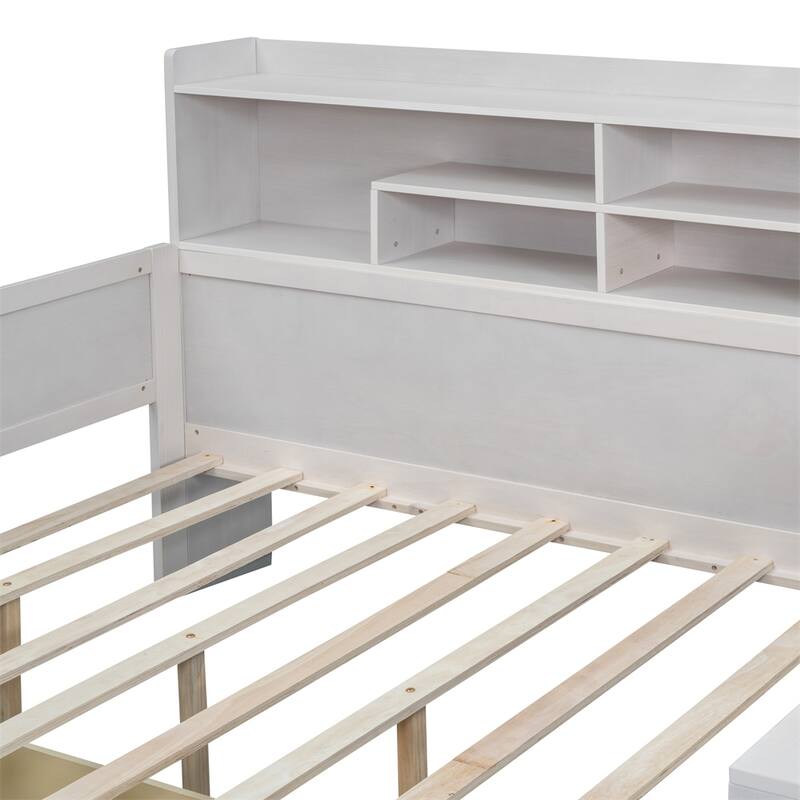 Full Size Wooden Daybed with Storage Shelves and Study Desk