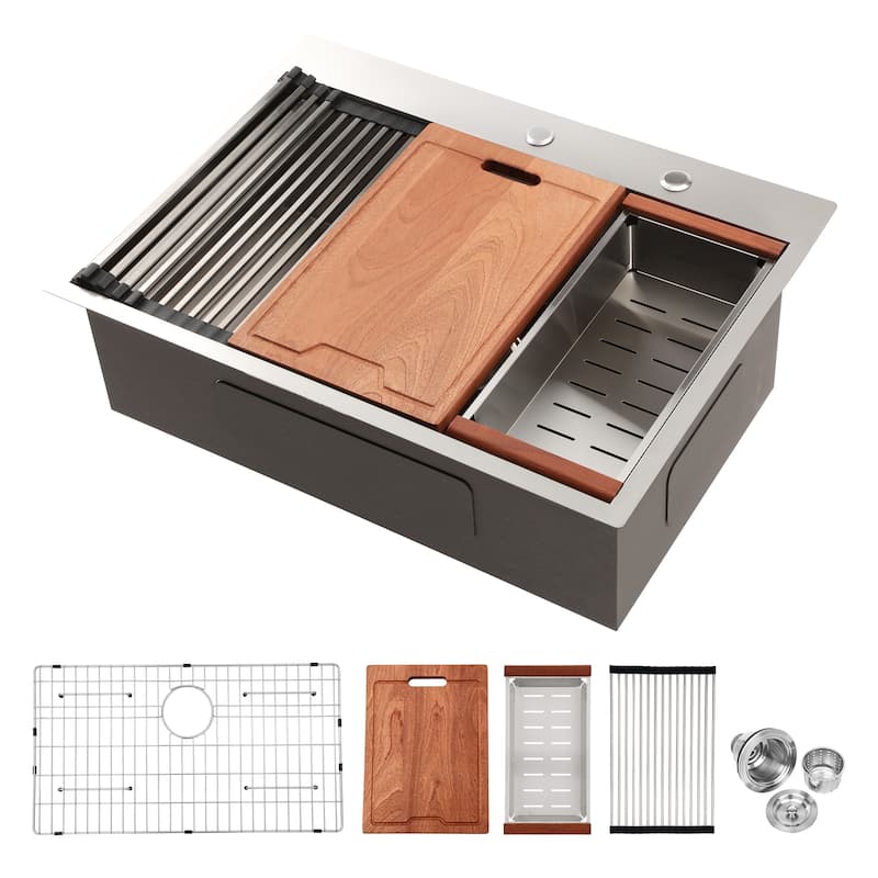 Drop in Single Bowl 16 Gauge Stainless Steel Ledge Workstation Kitchen Sink