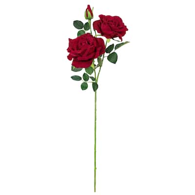 Set of 2 Red Artificial Velvet Elegant Rose Flower Stem Spray 32in - 32" L x 7" W x 7" DP