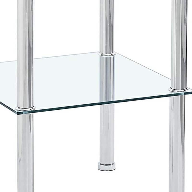 HomeRoots Set of Two Clear and Silver Glass and Metal Square End Tables With Shelf - 17.71 in. x 23.62 in. x 17.71 in.