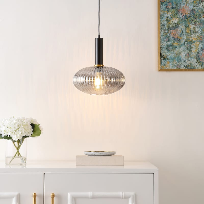 SAFAVIEH Nedelia 12-inch Pendant Light - 12 In. W x 12 In. D x 15-74 In. H - Smoke Grey/Black - 12Wx12Dx74H