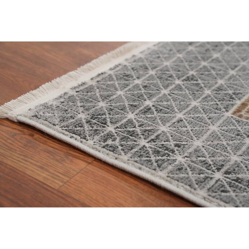 Machine Made Oriental Polyester Carpet Modern Geometric Greys & Charcoal Modern Area Rug - 7' 5'' X 5' 2''