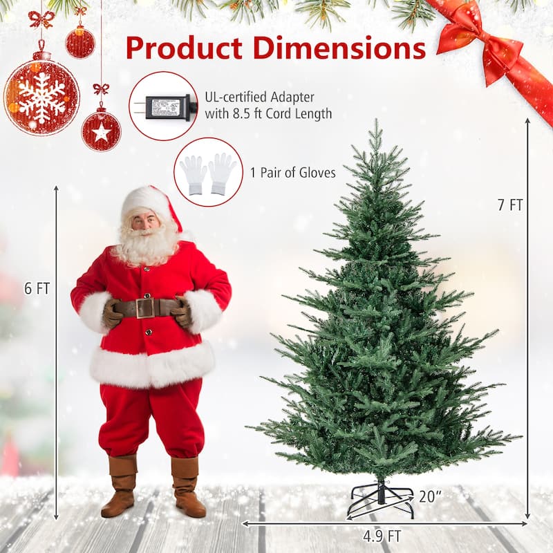 Gymax Pre-Lit Artificial Christmas Tree Hinged Xmas Tree w/ PVC & PE