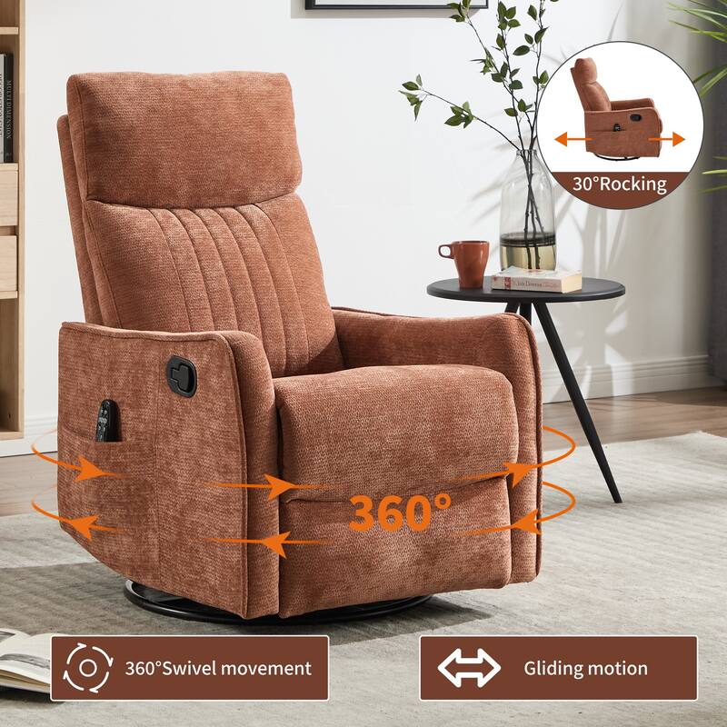 Roomfitters Swivel Rocker Recliner Chair, Manual Fabric Massage Glider Sofa with Heat and 360-Degree Pivot, Living Room