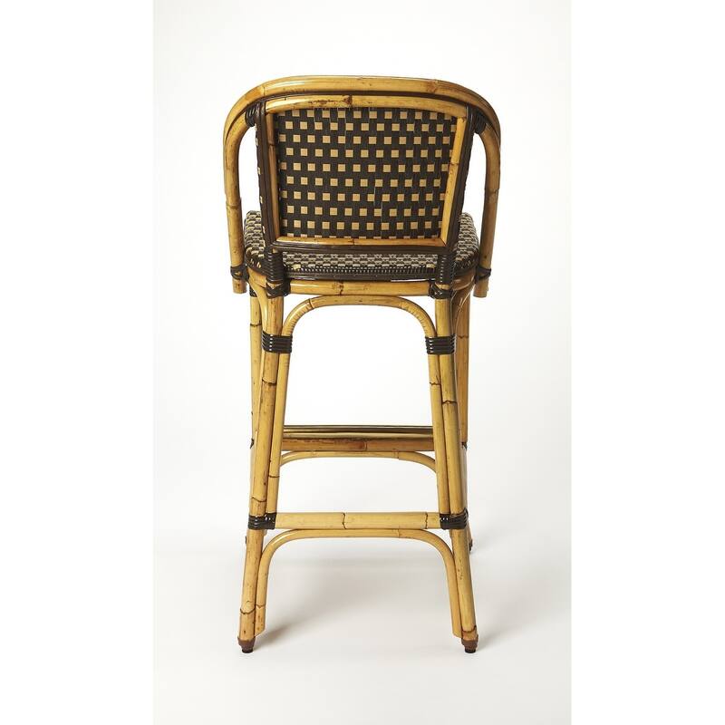 Brown and Beige Rattan Bar Stool