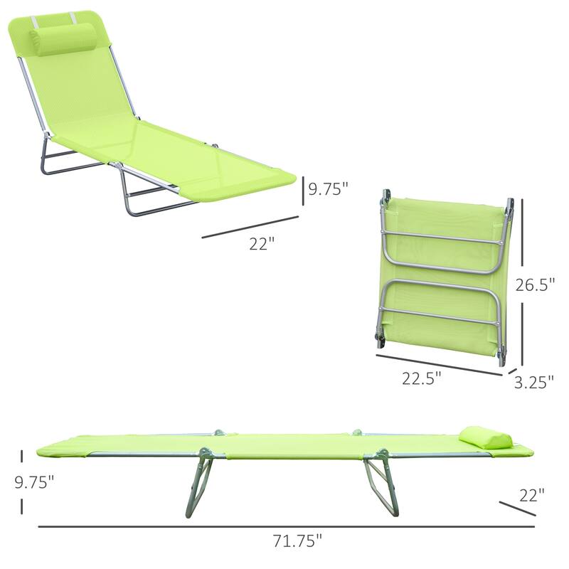 Folding Outdoor Chaise Lounge Chair with Adjustable Backrest and Pillow for Patio Poolside or Beach