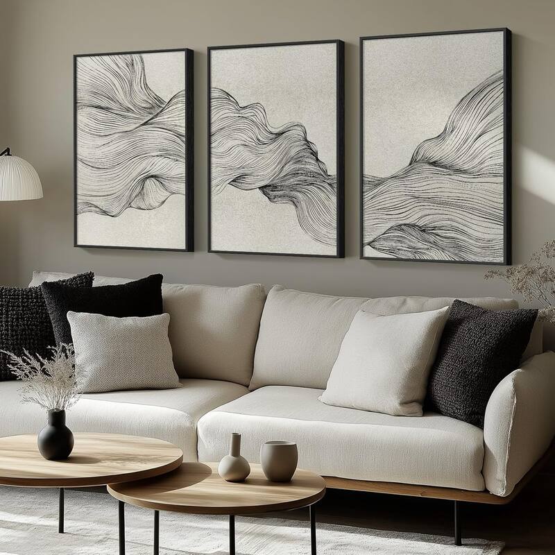 Framed Black and Beige Abstract Wall Art - 16 x 24