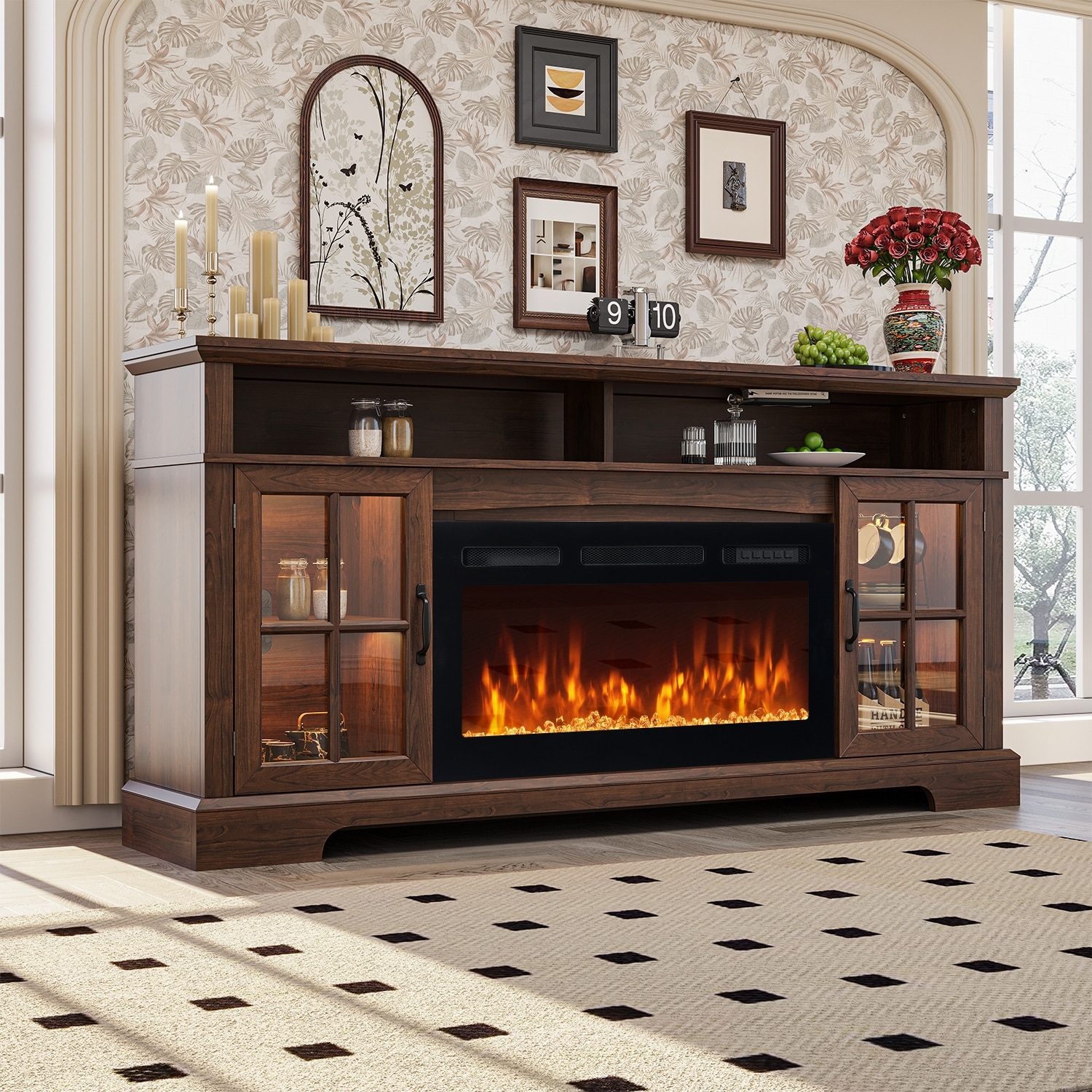 58"/70" Fireplace TV Stand, Modern Entertainment Center for TVs