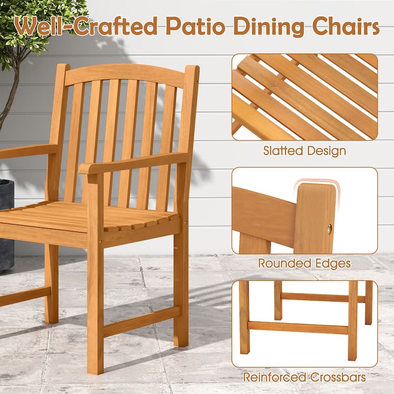 Gymax 2PCS Outdoor Dining Chairs Acacia Wood Slatted Patio Chairs w/