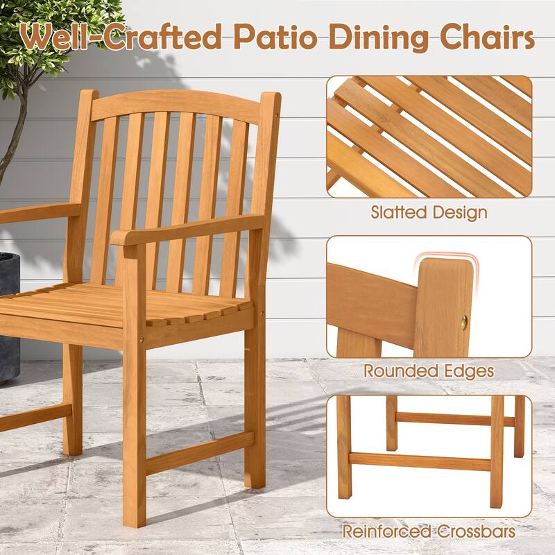 Gymax 4PCS Outdoor Dining Chairs Acacia Wood Slatted Patio Chairs w/